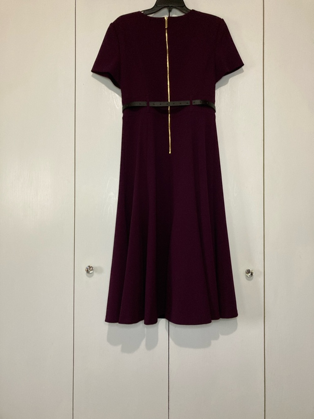 Calvin Klein Size 10 Deep Plum Eggplant Short-Sleeve Fit-and-Flare MIDI Dress - Picture 5 of 15